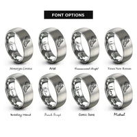 font options for inside engraving on grey modern pentathlon rings