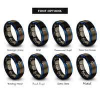 font options for inside engraving on gunmetal & blue molecule ring benzene rings