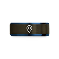 personalized jewelry for mom – gunmetal & blue tungsten map pin icon wedding band