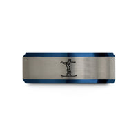 personalized mom present ideas – black & blue & gray tungsten surfing lift wedding band