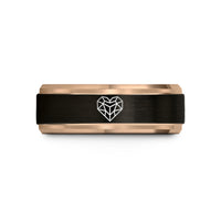 best presents for her – black & rose gold tungsten heart cut gem wedding band