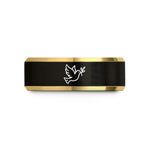 unique presents for her – black & gold tungsten peace doves wedding band