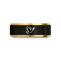 unique presents for her – black & gold tungsten peace doves wedding band