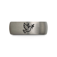 unique presents for her – grey tungsten peace doves wedding band