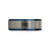 presents for new mothers – black & blue & grey tungsten barcode lines wedding band