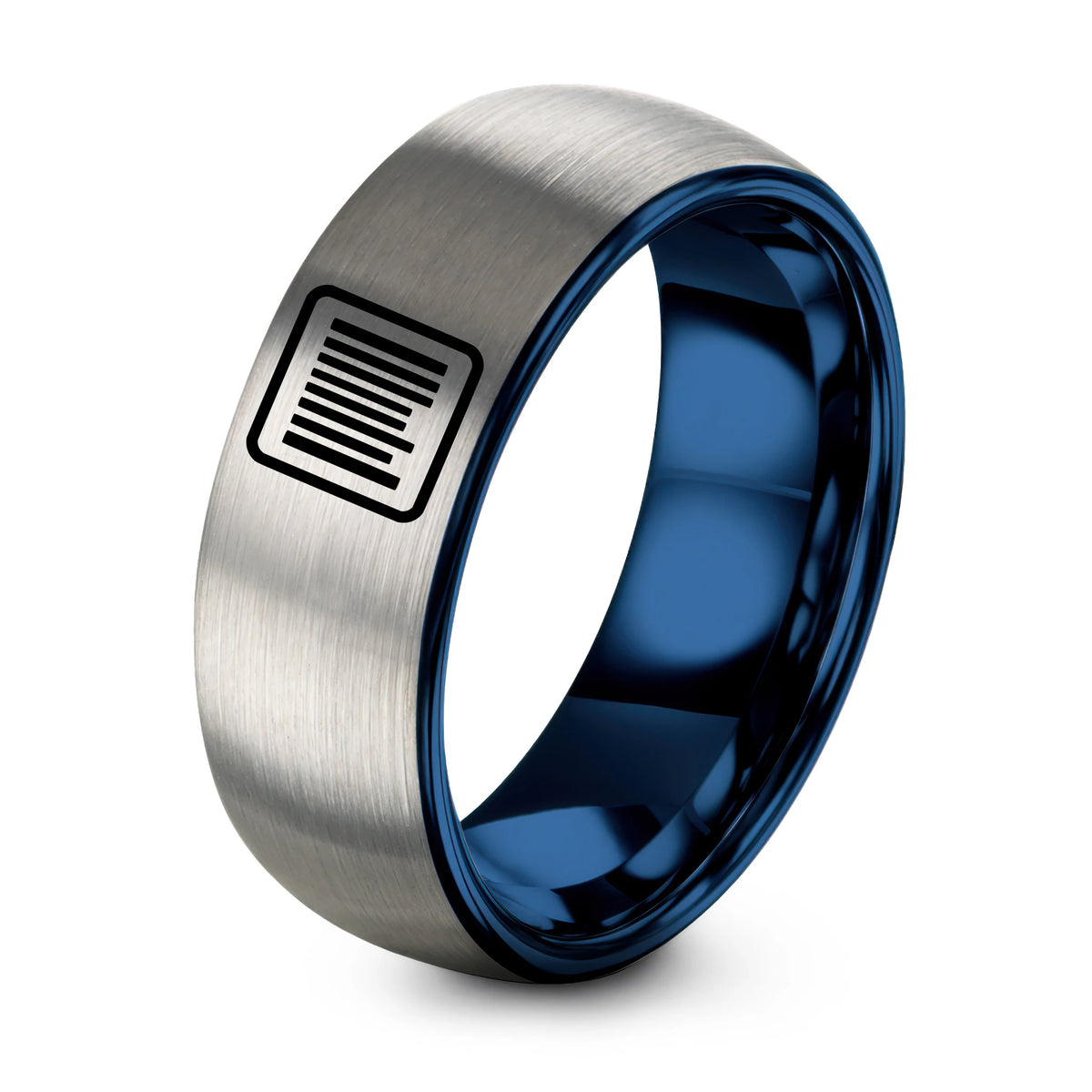 Mom Gifts for New Moms – blue & gray tungsten barcode lines ring