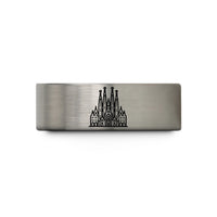 presents for first moms – blue & gray tungsten sagrada famlia wedding band