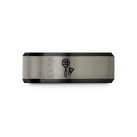 personalized presents for her – black & blue & grey tungsten badminton racquet shuttlecock wedding band