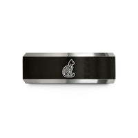custom bands for her – black & grey tungsten cat silhouette stippled wedding band