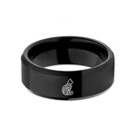 tungsten rings for couples – black tungsten cat silhouette stippled wedding band