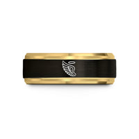 best presents for mom – black & gold tungsten feathered wing wedding band