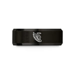 personalized presents for mom – black & gold tungsten feathered wing wedding band