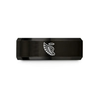personalized presents for mom – black & gold tungsten feathered wing wedding band