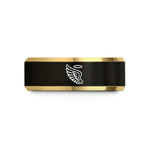 best presents for mom – black & gold tungsten feathered wing wedding band