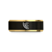 best presents for mom – black & gold tungsten feathered wing wedding band