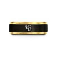 special keepsake for mom – black & gold tungsten feathered wing wedding band