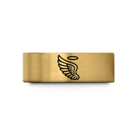 unique presents for mom – gold tungsten feathered wing wedding band