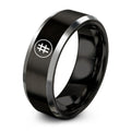 Double Sharp Circle – Tungsten Wedding Band, 8 mm, Black, Grey Comfort-Fit Unisex