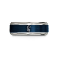 best presents for mom – blue & silver tungsten seahorse wedding band