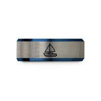 best presents for mom – blue & gray tungsten catamaran wedding band