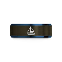 unique presents for mom – gunmetal & blue tungsten catamaran wedding band