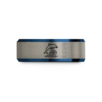 personalized jewelry for mom – black & blue & grey tungsten jumping dolphin wave wedding band