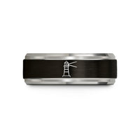 thoughtful presents for her – black & blue & grey tungsten minimal lighthouse beam wedding band