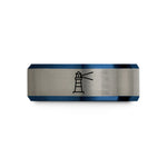 best presents for mothers – black & blue & grey tungsten minimal lighthouse beam wedding band
