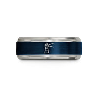 unique rings for women – blue & grey tungsten minimal lighthouse beam wedding band