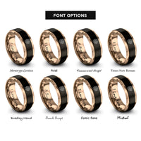 font options for inside engraving on black & rose gold monstera leaf rings