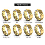 font options for inside engraving on gold & gray monstera leaf rings
