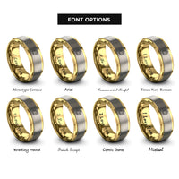 font options for inside engraving on gold & grey monstera leaf rings