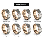 font options for inside engraving on rose gold & gray monstera leaf rings