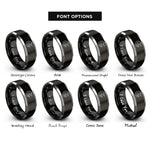 font options for inside engraving on black & grey moon bats pattern rings