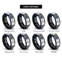 font options for inside engraving on black & blue & gray moon rings