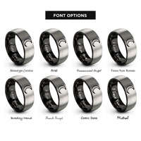 font options for inside engraving on black & gray moon rings
