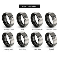 font options for inside engraving on black & gray moon boot print rings