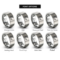 font options for inside engraving on silver moon rings