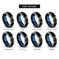 font options for inside engraving on black & blue & gray moon halo star rings