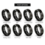 font options for inside engraving on black & grey moon halo star rings