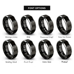 font options for inside engraving on black & silver moon heart rings