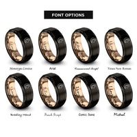 font options for inside engraving on black & rose gold moon heart rings