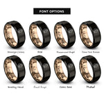 font options for inside engraving on black & rose gold moon heart rings