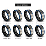 font options for inside engraving on black & blue & gray moon lander flag rings