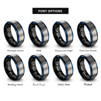 font options for inside engraving on black & blue & gray moon lander flag rings