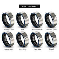 font options for inside engraving on black & blue & gray moon lander flag rings