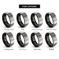 font options for inside engraving on black & gray moon minaret star rings