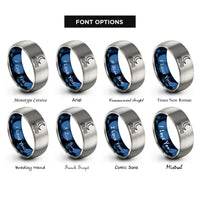 font options for inside engraving on blue & silver moon waves rings