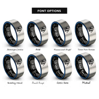 font options for inside engraving on black & blue & grey moorish idol rings