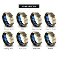 font options for inside engraving on gold & blue & silver mosaic heart rings